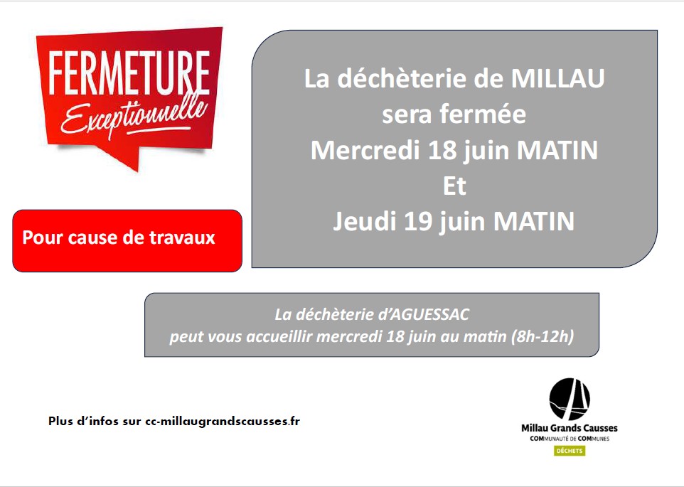 Lire la suite à propos de l’article Déchèterie de Millau fermée les 18 et 19 juin matins
